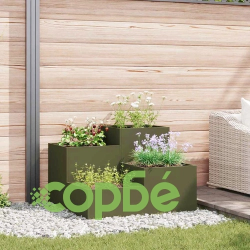 Градинска саксия от стомана 80x80x60 см в маслиненозелен цвят ➤ топ цена ➤ sorbe.bg