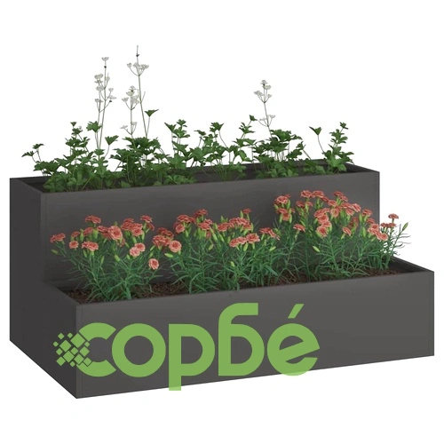 Градинска саксия от стомана черна 100x60x45 см двуетажна ➤ топ цена ➤ sorbe.bg