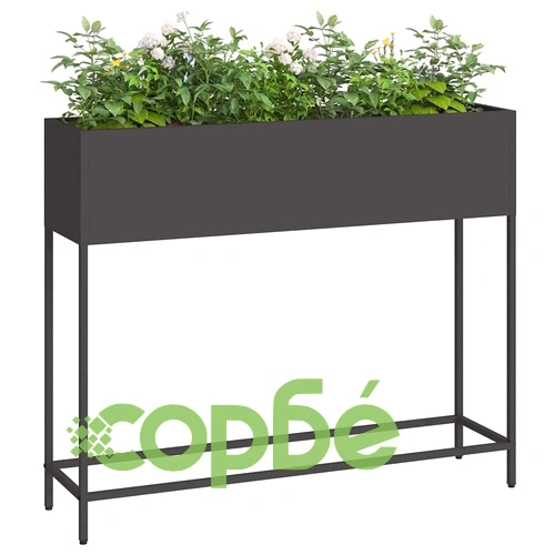 Повдигната градинска саксия от стомана 100x26x82 см черна ➤ топ цена ➤ sorbe.bg