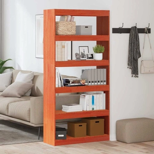 Шкаф за книги от масивно борово дърво, кафяв с восъчно покритие, 80 x 30 x 167,5 см ➤ топ цена ➤ sorbe.bg
