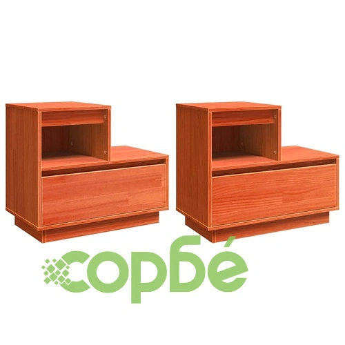 Нощни шкафчета 2 броя восъчнокафяв 60x34x51 см масивно борово дърво ➤ топ цена ➤ sorbe.bg