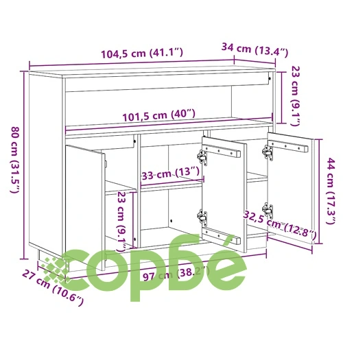 Страничен шкаф от масивно борово дърво, кафяв, 104.5 x 34 x 80 см ➤ топ цена ➤ sorbe.bg
