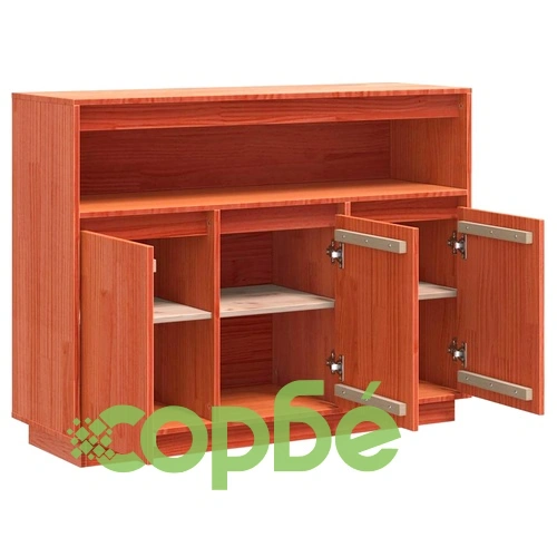 Страничен шкаф от масивно борово дърво, кафяв, 104.5 x 34 x 80 см ➤ топ цена ➤ sorbe.bg