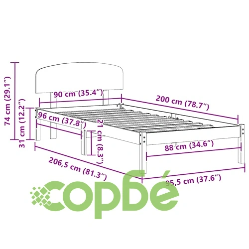 Рамка за легло с табла кафяво 90x200 см масивна борова дървесина ➤ топ цена ➤ sorbe.bg