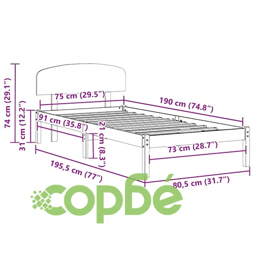 Рамка за легло с табла бяла 75x190 см масивна борова дървесина ➤ топ цена ➤ sorbe.bg
