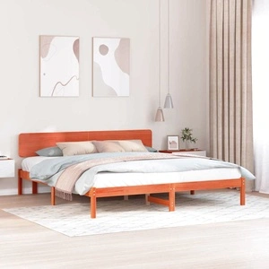 Рамка за легло с табла от масивно борово дърво, кафяво восъчно покритие 180x200 см