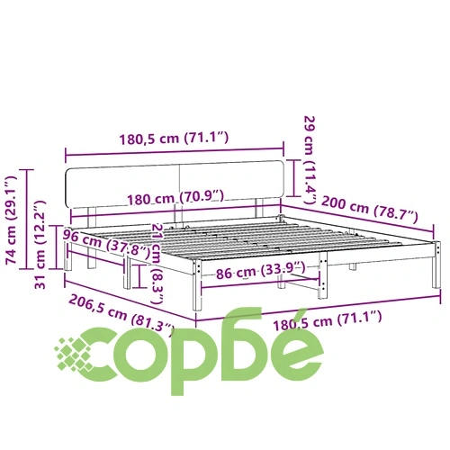 Рамка за легло с табла от масивно борово дърво, кафяво восъчно покритие 180x200 см ➤ топ цена ➤ sorbe.bg