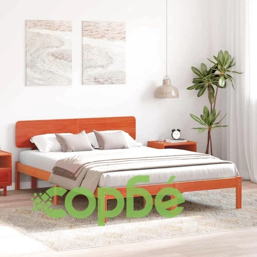 Рамка за легло с табла от масивна борова дървесина кафяво восъчно покритие 140x200 см ➤ топ цена ➤ sorbe.bg