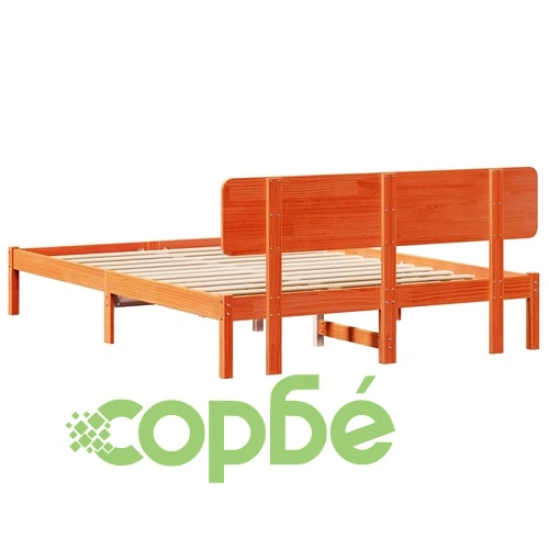 Рамка за легло с табла от масивна борова дървесина кафяво восъчно покритие 140x200 см ➤ топ цена ➤ sorbe.bg