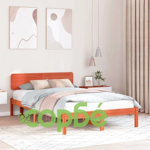 Рамка за легло с табла от масивна борова дървесина 120x190 см кафяво восъчно покритие ➤ топ цена ➤ sorbe.bg