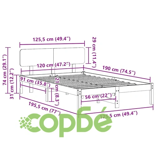 Рамка за легло с табла от масивна борова дървесина 120x190 см кафяво восъчно покритие ➤ топ цена ➤ sorbe.bg