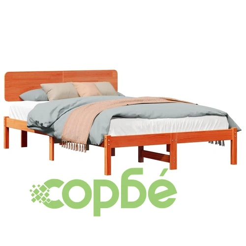 Рамка за легло с табла от масивна борова дървесина 120x190 см кафяво восъчно покритие ➤ топ цена ➤ sorbe.bg
