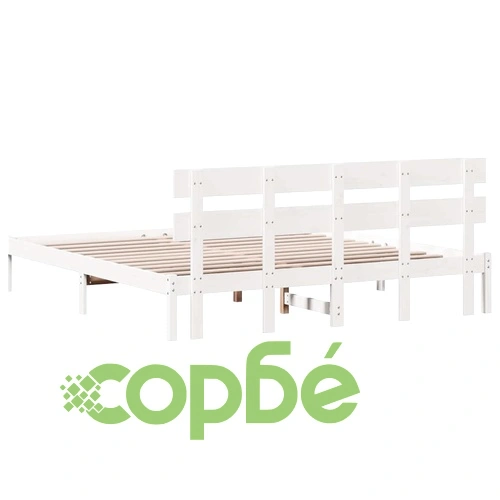 Рамка за легло с табла бяла 180x200 см масивна борова дървесина ➤ топ цена ➤ sorbe.bg