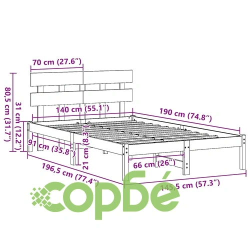 Рамка за легло с табла кафяво 140x190 см масивна борова дървесина ➤ топ цена ➤ sorbe.bg