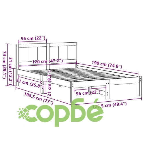 Рамка за легло от масивна борова дървесина 120x190 см кафяв цвят ➤ топ цена ➤ sorbe.bg