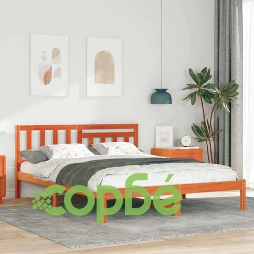 Рамка за легло с табла Восъчнокафяв 140x200 см Масивно борово дърво ➤ топ цена ➤ sorbe.bg