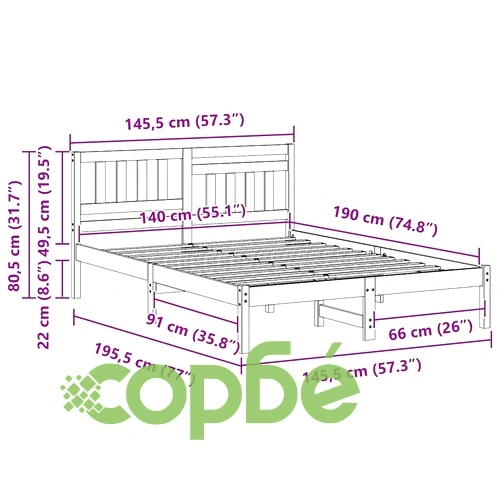Рамка за легло с табла от масивно борово дърво 140x190 см ➤ топ цена ➤ sorbe.bg