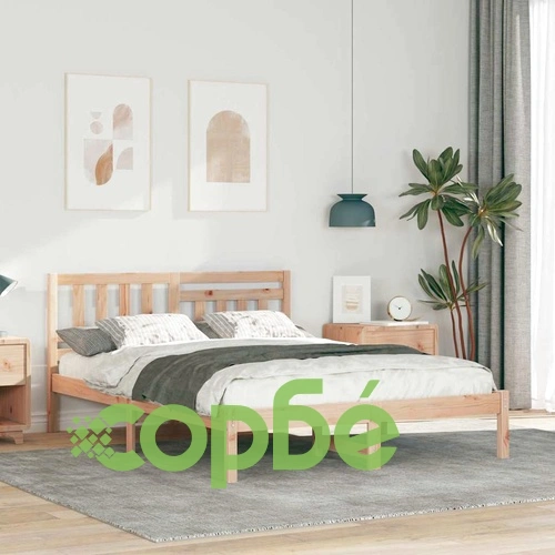 Рамка за легло с табла от масивно борово дърво 135x190 см кафяво ➤ топ цена ➤ sorbe.bg