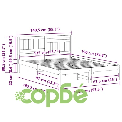 Рамка за легло с табла от масивно борово дърво 135x190 см кафяво ➤ топ цена ➤ sorbe.bg
