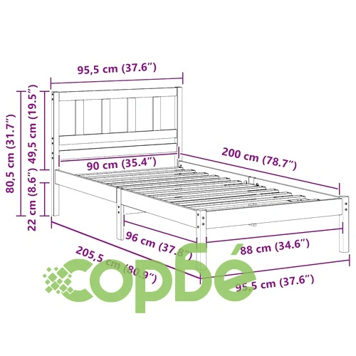 Рамка за легло с табла бяло 90x200 см масивно борово дърво ➤ топ цена ➤ sorbe.bg