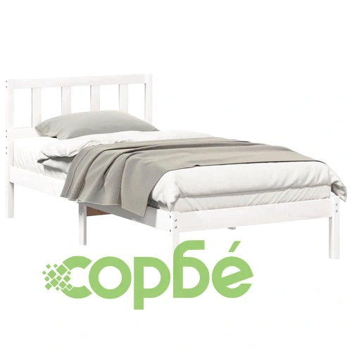 Рамка за легло с табла бяло 90x200 см масивно борово дърво ➤ топ цена ➤ sorbe.bg