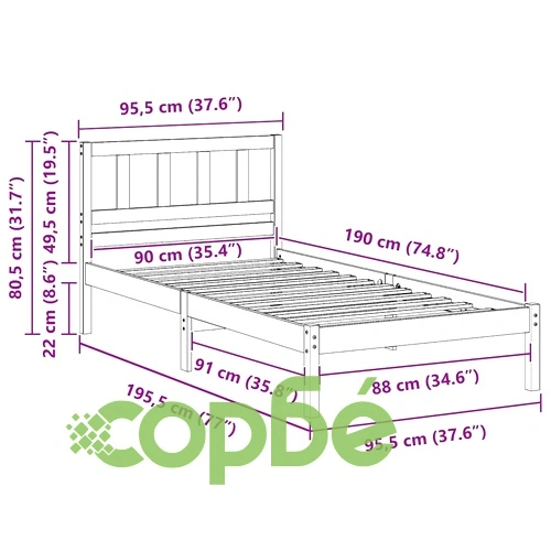 Рамка за легло с табла Восъчнокафяв 90x190 см Борово дърво масив ➤ топ цена ➤ sorbe.bg