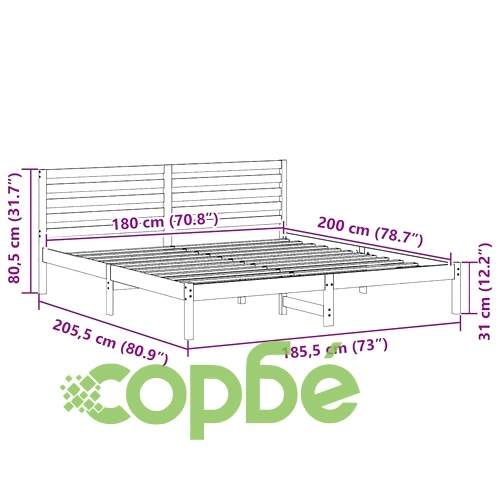 Рамка за легло с табла бяла 180x200 см масивно борово дърво ➤ топ цена ➤ sorbe.bg