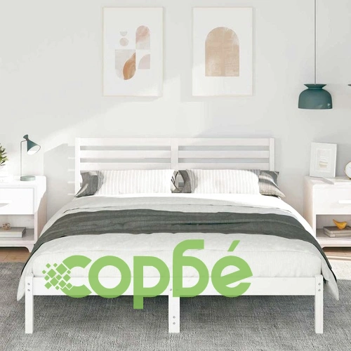 Рамка за легло с табла бяла 180x200 см масивно борово дърво ➤ топ цена ➤ sorbe.bg