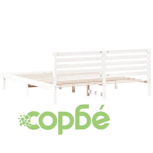 Рамка за легло с табла бяла 180x200 см масивно борово дърво ➤ топ цена ➤ sorbe.bg
