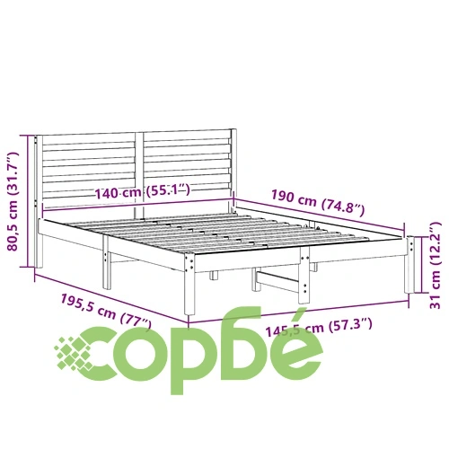 Рамка за легло с табла восъчнокафяв цвят 140x190 см масивна борова дървесина ➤ топ цена ➤ sorbe.bg