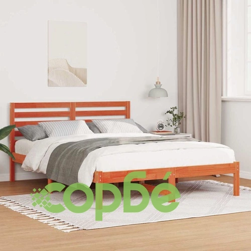 Рамка за легло с табла Восъчнокафяв 135x190 см Борово дърво масив ➤ топ цена ➤ sorbe.bg