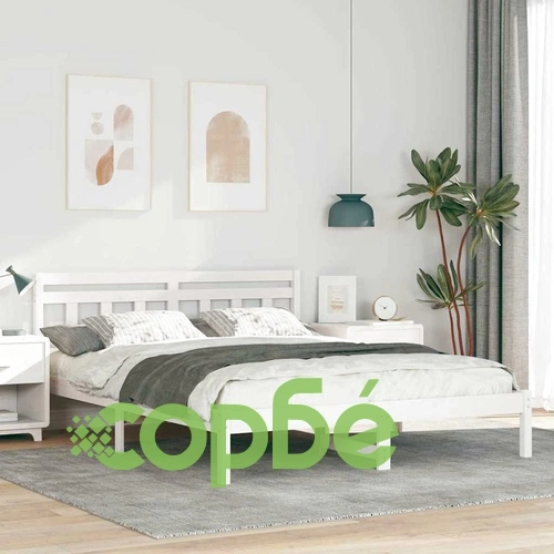 Рамка за легло с табла от масивно борово дърво, бяла, 160x200 см ➤ топ цена ➤ sorbe.bg
