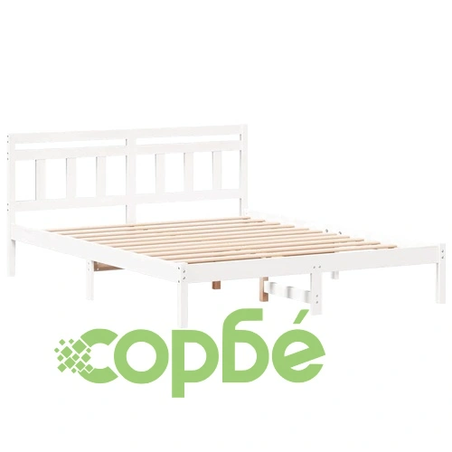Рамка за легло с табла от масивно борово дърво, бяла, 160x200 см ➤ топ цена ➤ sorbe.bg