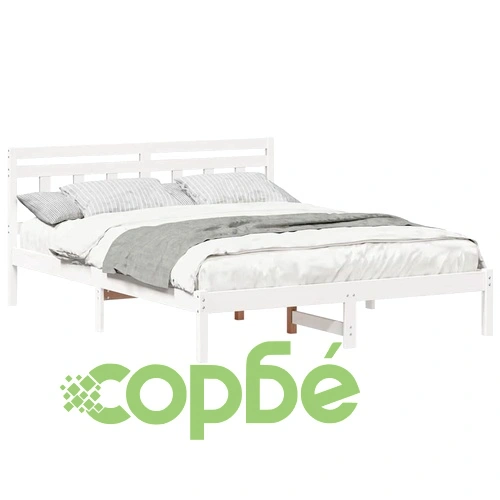 Рамка за легло с табла от масивно борово дърво, бяла, 160x200 см ➤ топ цена ➤ sorbe.bg