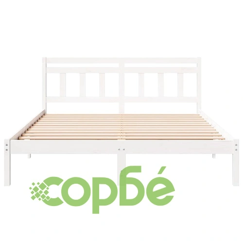 Рамка за легло с табла от масивно борово дърво, бяла, 160x200 см ➤ топ цена ➤ sorbe.bg