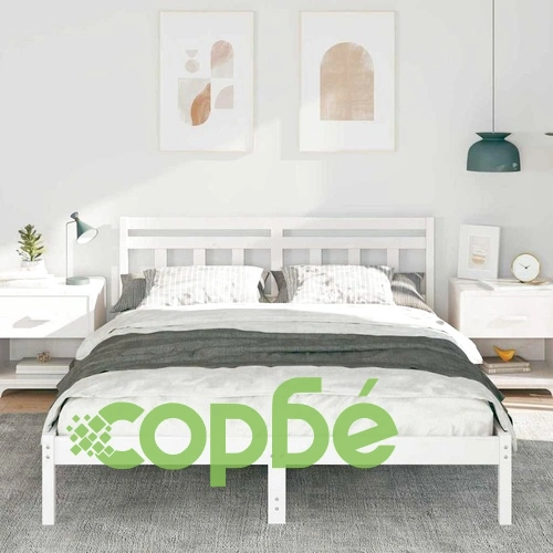 Рамка за легло с табла от масивно борово дърво, бяла, 160x200 см ➤ топ цена ➤ sorbe.bg