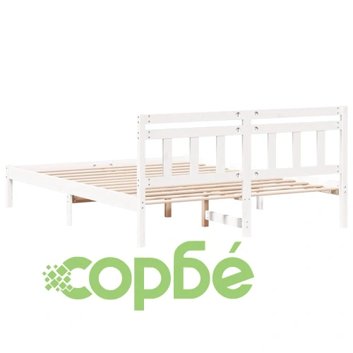 Рамка за легло с табла от масивно борово дърво, бяла, 160x200 см ➤ топ цена ➤ sorbe.bg