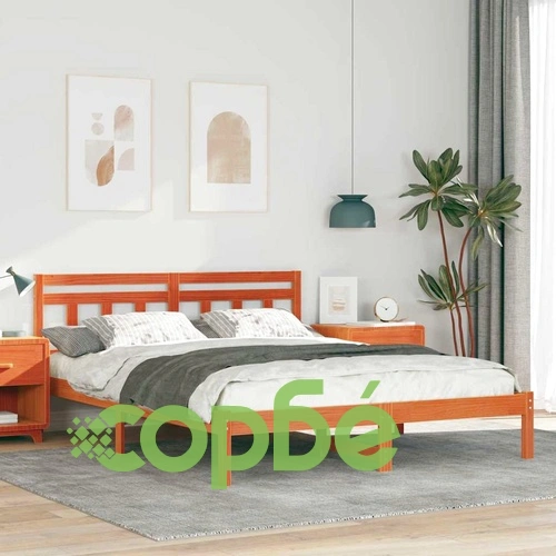 Рамка за легло с табла от борово дърво масив - кафяво, 160x200 см ➤ топ цена ➤ sorbe.bg