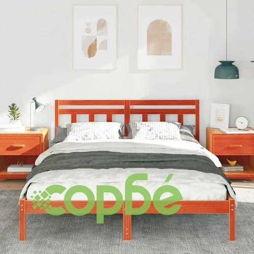 Рамка за легло с табла от борово дърво масив - кафяво, 160x200 см ➤ топ цена ➤ sorbe.bg