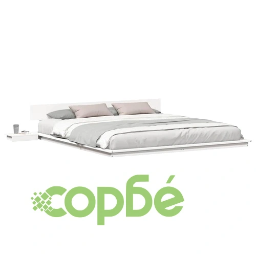 Рамка за легло с нощни масички бяло 200x200 см масивно дърво ➤ топ цена ➤ sorbe.bg