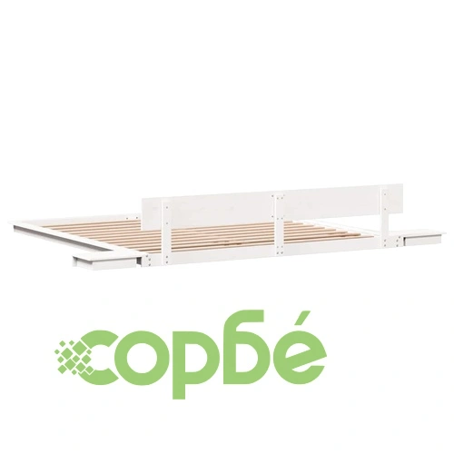 Рамка за легло с нощни масички бяло 200x200 см масивно дърво ➤ топ цена ➤ sorbe.bg