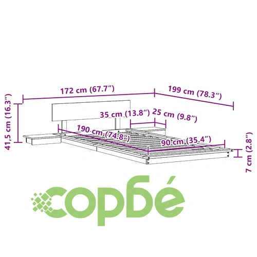 Рамка за легло с нощни масички от масивно дърво кафяво 90x190 см ➤ топ цена ➤ sorbe.bg