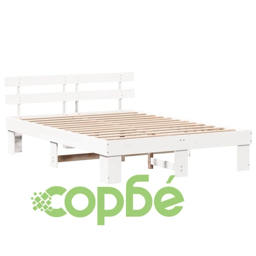 Рамка за легло с табла бяла 160x200 см масивна борова дървесина ➤ топ цена ➤ sorbe.bg