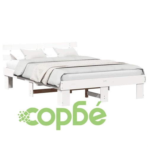 Рамка за легло с табла бяла 160x200 см масивна борова дървесина ➤ топ цена ➤ sorbe.bg