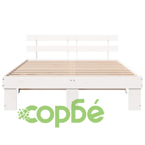 Рамка за легло с табла бяла 160x200 см масивна борова дървесина ➤ топ цена ➤ sorbe.bg
