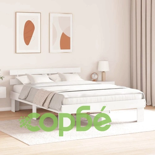 Рамка за легло с табла бяла 160x200 см масивна борова дървесина ➤ топ цена ➤ sorbe.bg