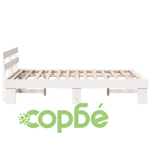 Рамка за легло с табла бяла 160x200 см масивна борова дървесина ➤ топ цена ➤ sorbe.bg