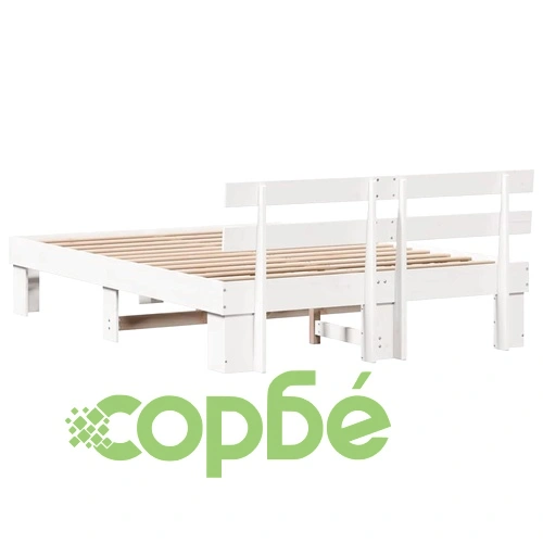 Рамка за легло с табла бяла 160x200 см масивна борова дървесина ➤ топ цена ➤ sorbe.bg