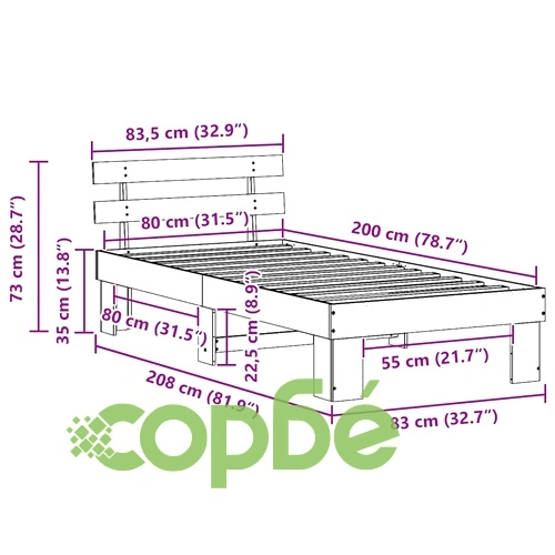 Рамка за легло с табла от масивна борова дървесина 80x200 см кафяво ➤ топ цена ➤ sorbe.bg