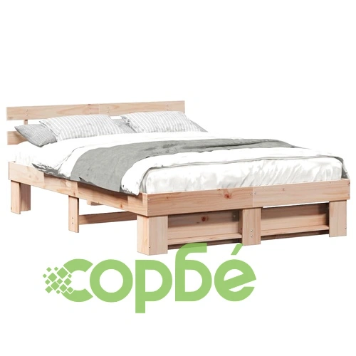 Рамка за легло с табла от масивно борово дърво 160x200 см - кафяв цвят ➤ топ цена ➤ sorbe.bg